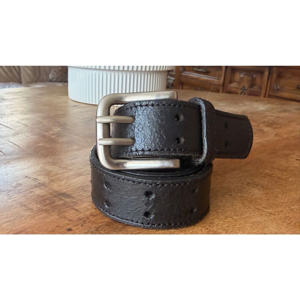 Genuine Leather Belt Size S Black Double Prong Buckle Made in India